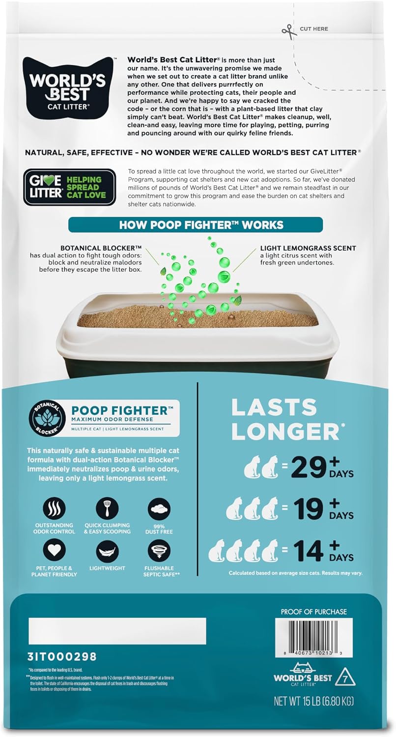 WORLD'S BEST CAT LITTER Poop Fighter Maximum Odor Defense, 15-Pounds