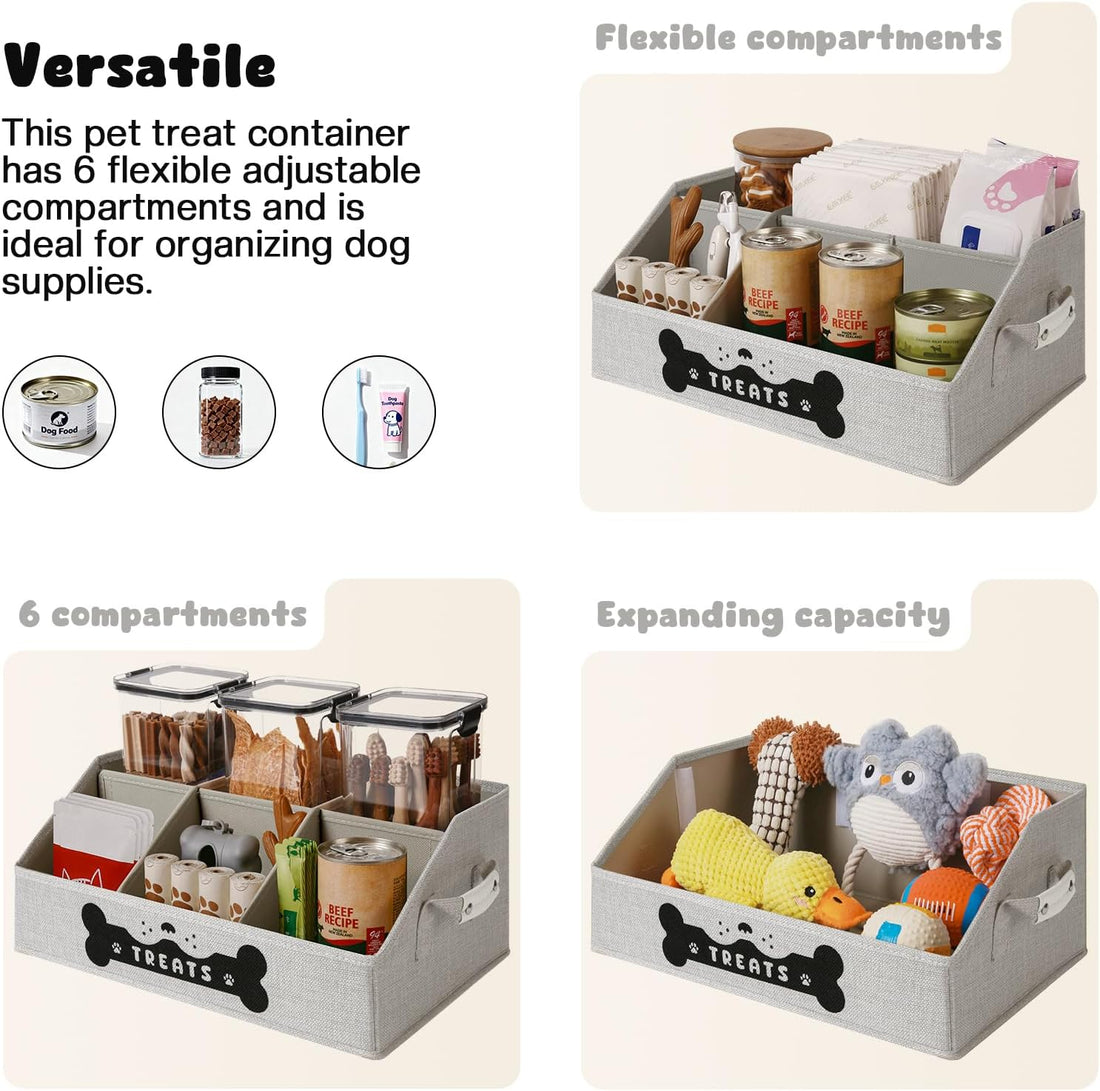 Dog Treat Container, Dogs Storage Organizer with Removable Dividers