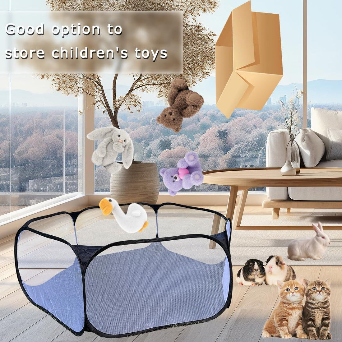 Small Animals Tent, Breathable Transparent Pet Playpen Pop Open