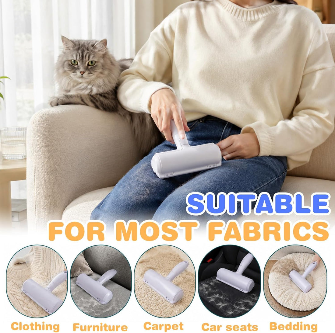 kissleaf Reusable Lint Roller, Portable, for Pet Hair on Car