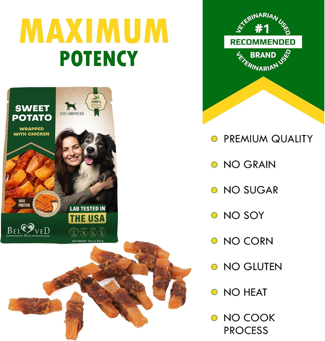 Beloved Pets Sweet Potato Dog Treats & Healthy Chicken Chews 10.6 Oz