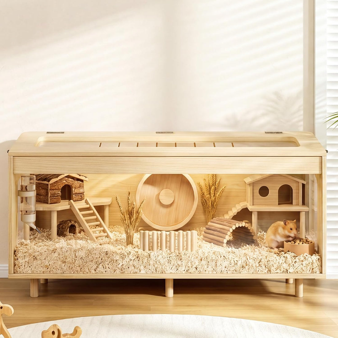 Wooden Hamster Cage with Acrylic Board Base, 39.4"