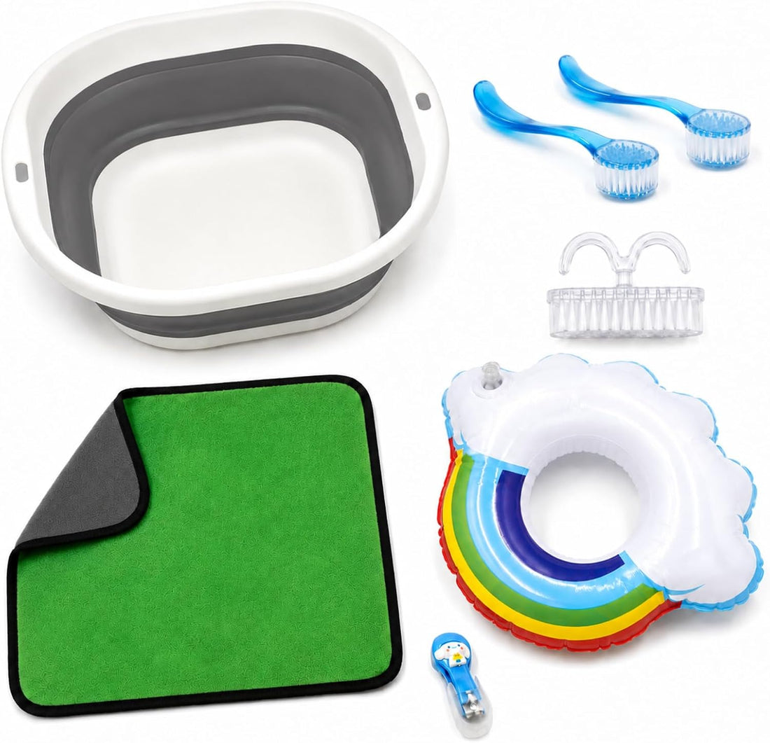 7-Piece Hedgehog Bath Supplies Kit with Foldable Tub and 3 Brushes