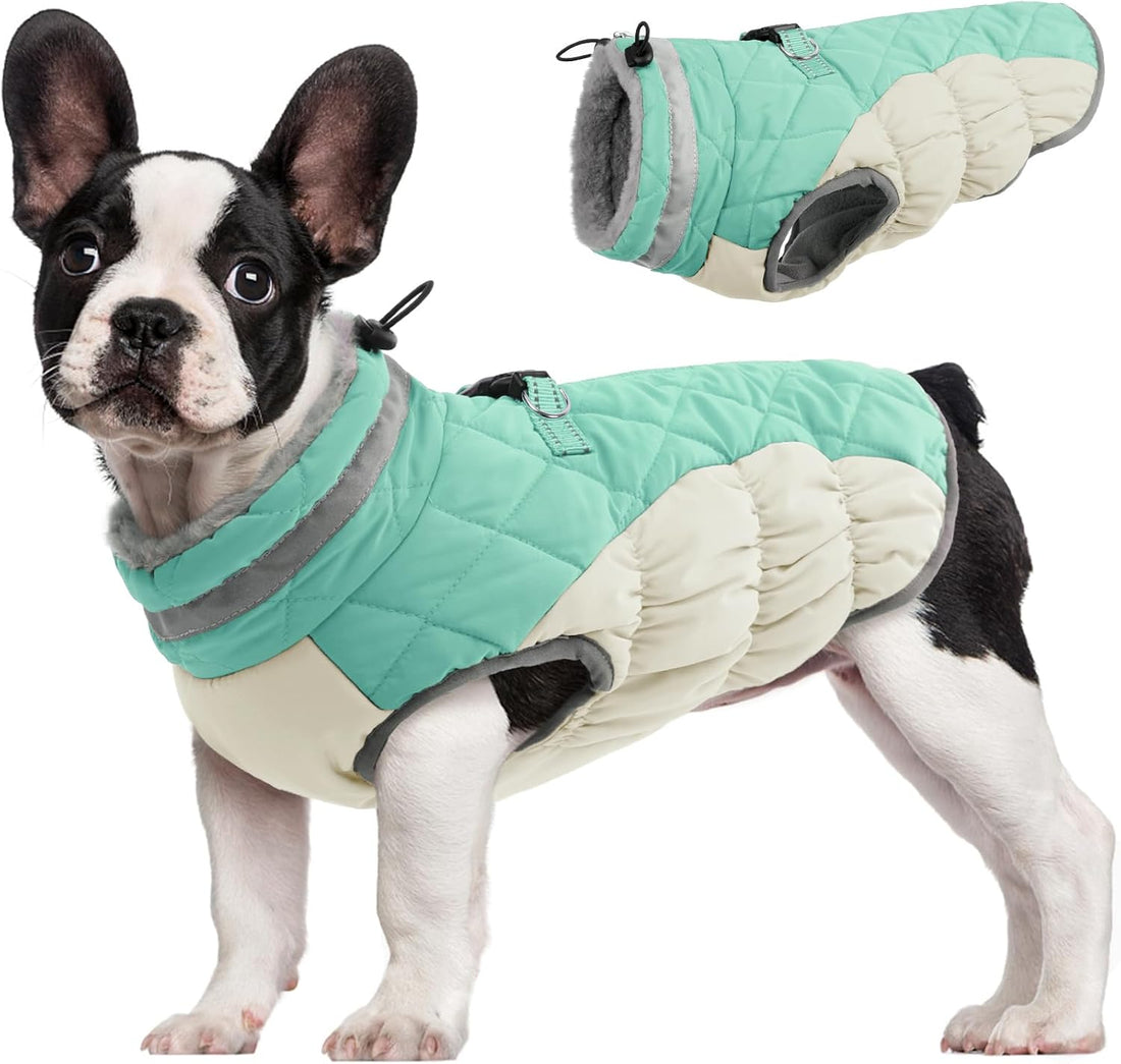 FUAMEY Dog Cold Weather Coats Reflective Dog Warm Jacket with Harness