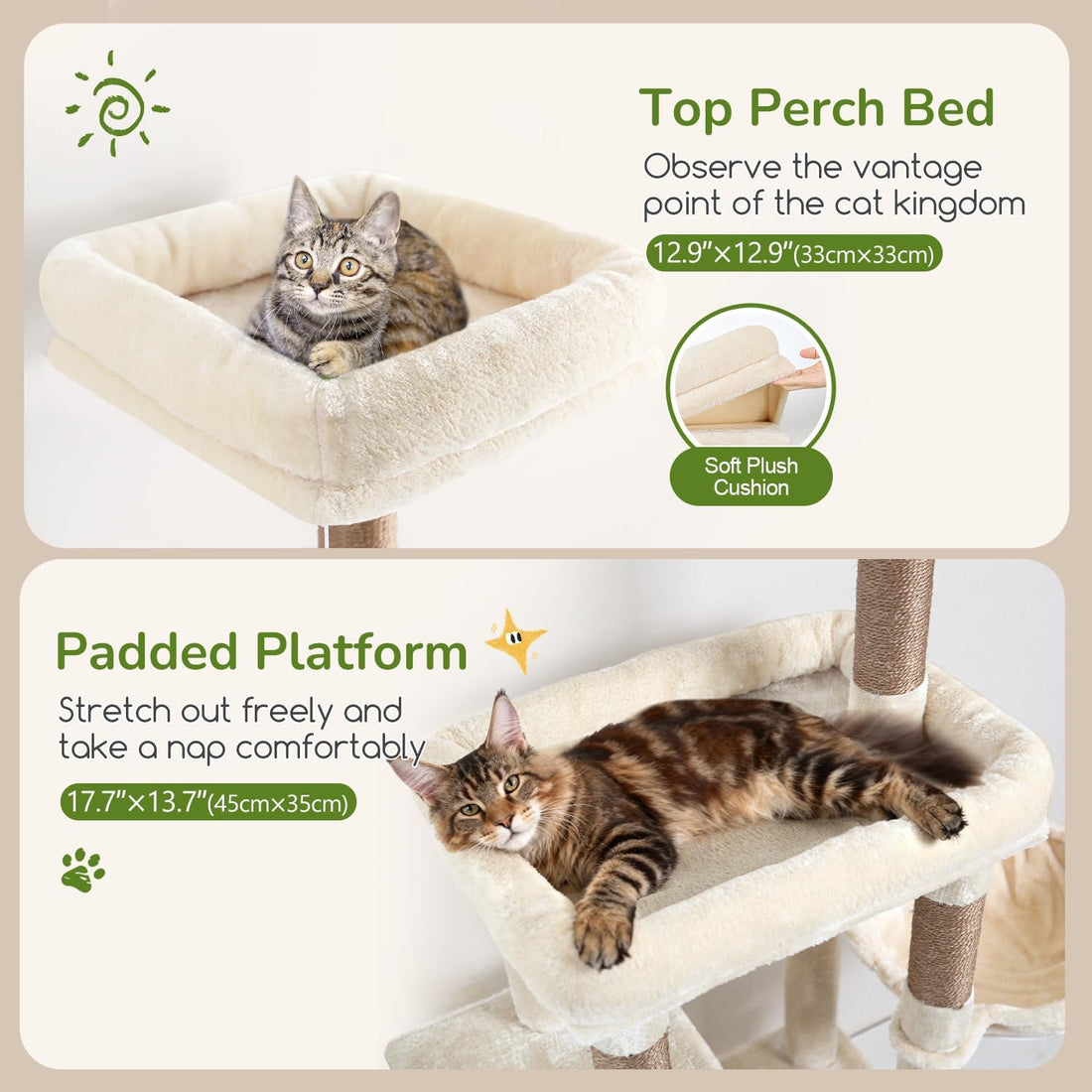 Globlazer 52in Cat Tree Tower for Indoor Cats, 2 Condos, S52