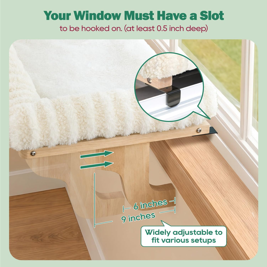 Zakkart Mellow Cat Perch for Windowsill with Hardwood Frame (Gray, L)