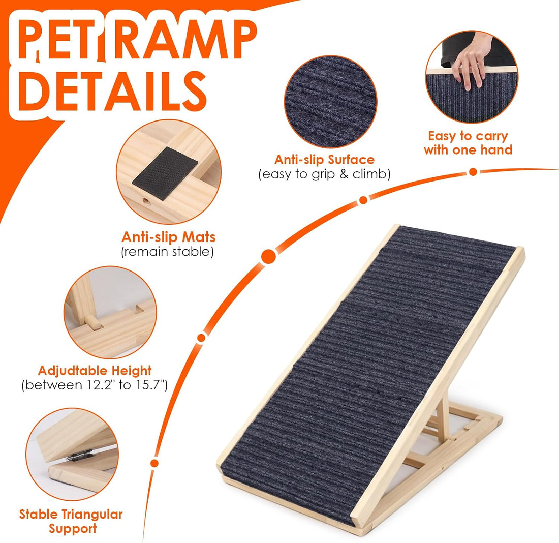 Dog Ramp for Bed Sofa 3 Adjustable Heights with Nail Scratch Board