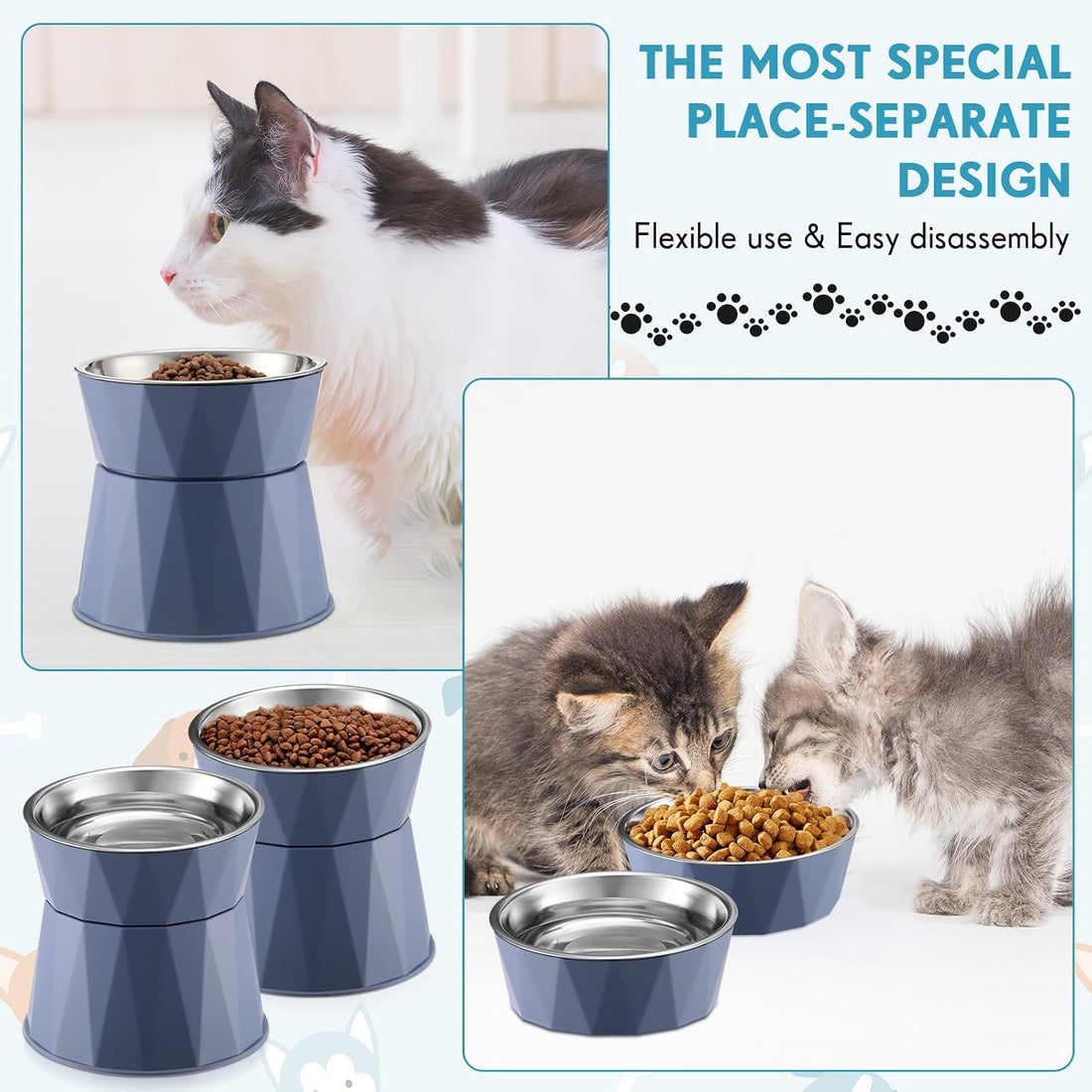 Lallisa 2 Pcs Elevated Cat Bowls Adjustable Raised Cat Feeder Non