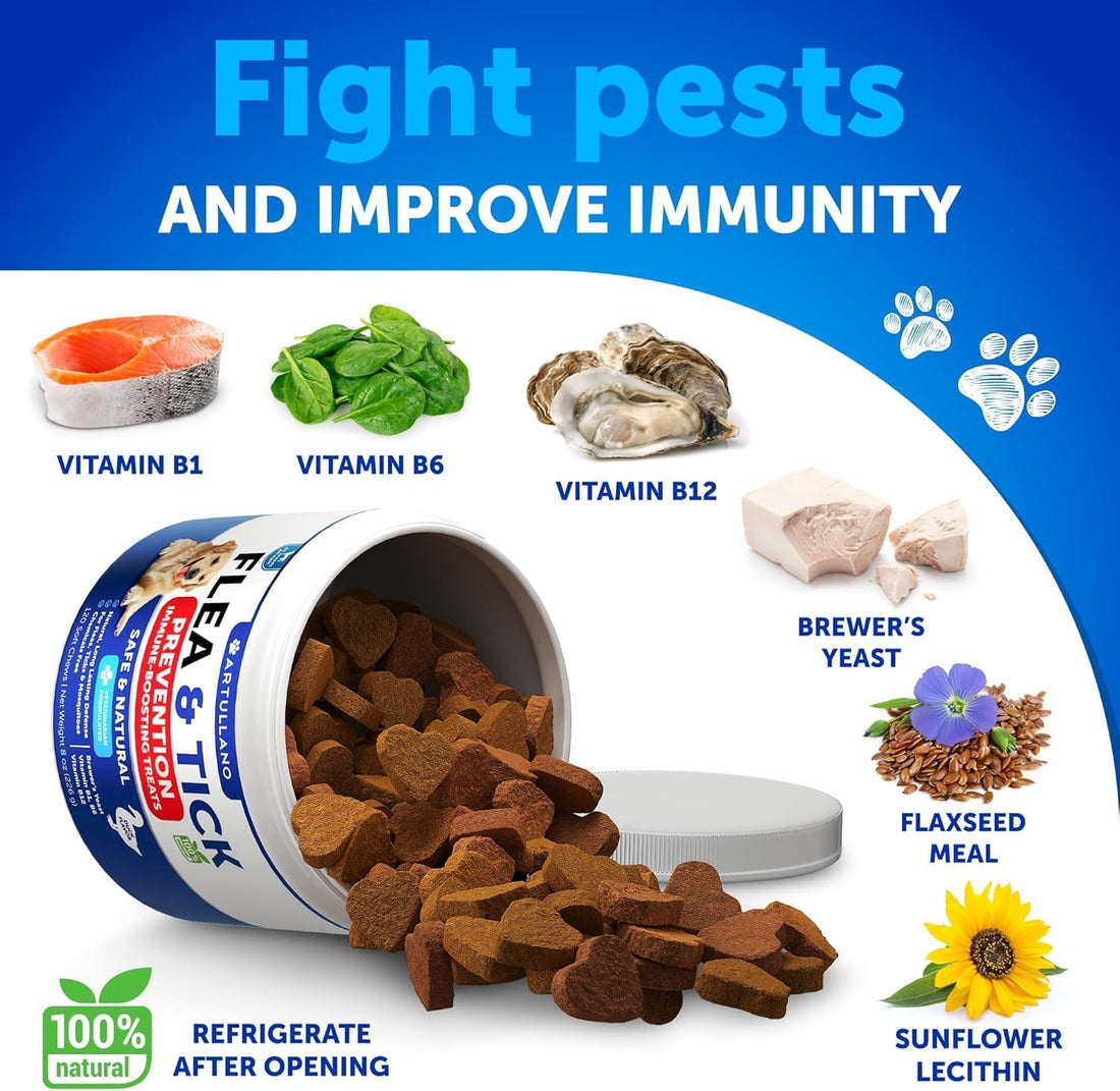 Flea and Tick Support for Dogs - 120 Chews - Dog Flea Chewables