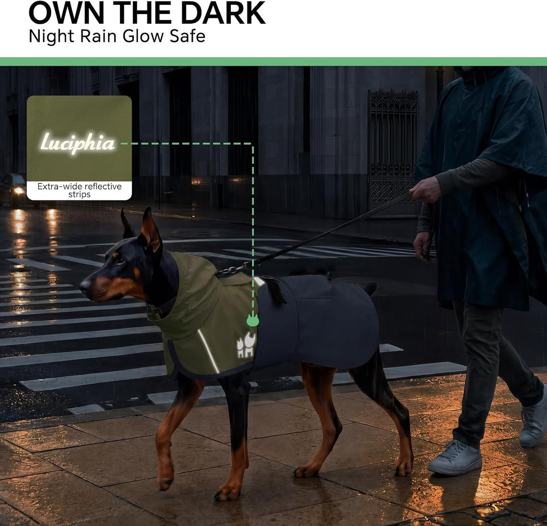 Luciphia Dog Raincoat, Adjustable Hooded Reflective Jacket with Pocket