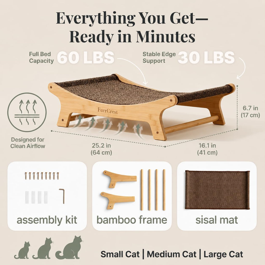 XL Sisal Cat Scratcher Bed with Elevated Hammock for Indoor Cats