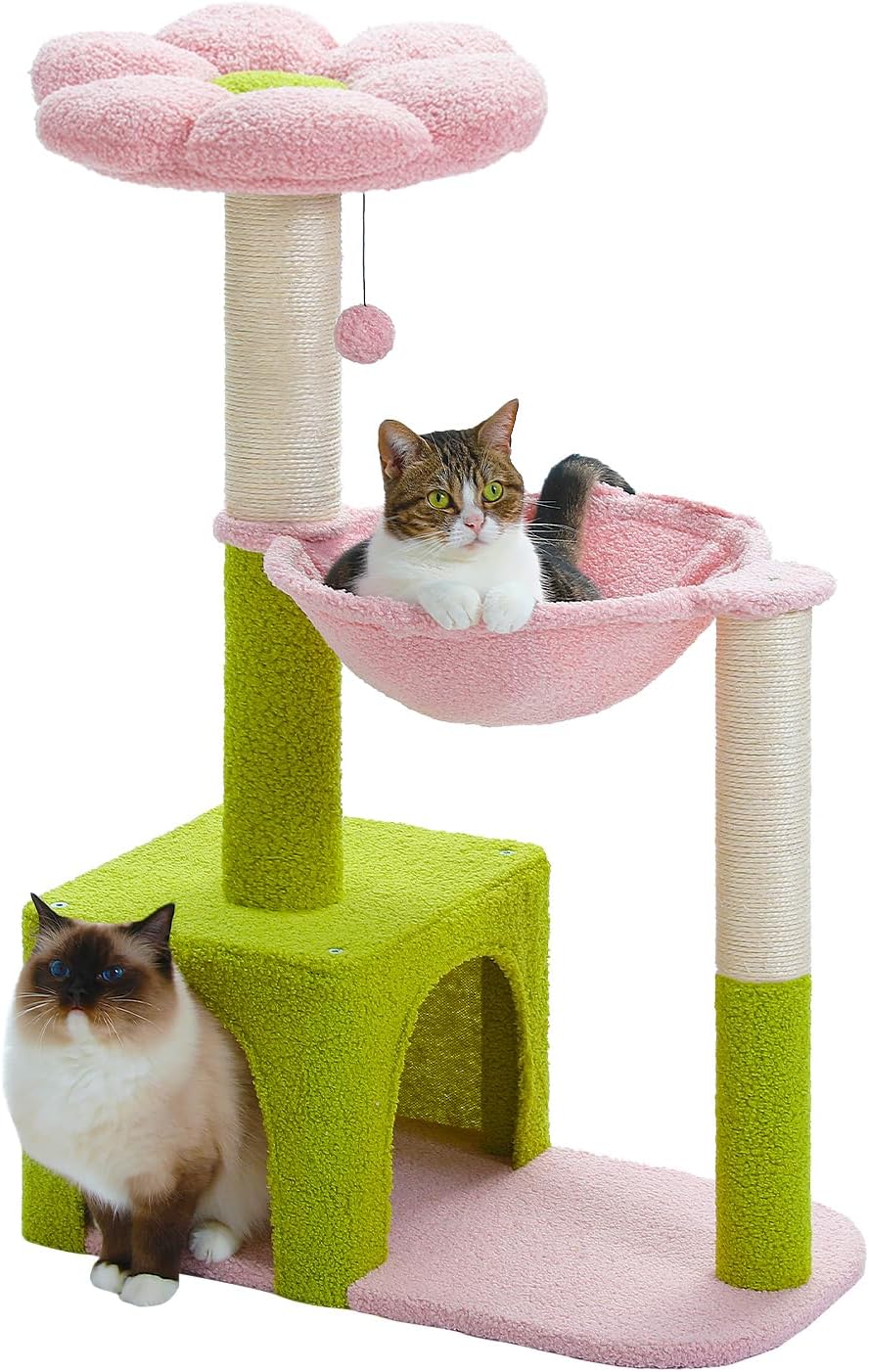 MUTTROS Flower Cat Tree with Large Metal Frame Hammock