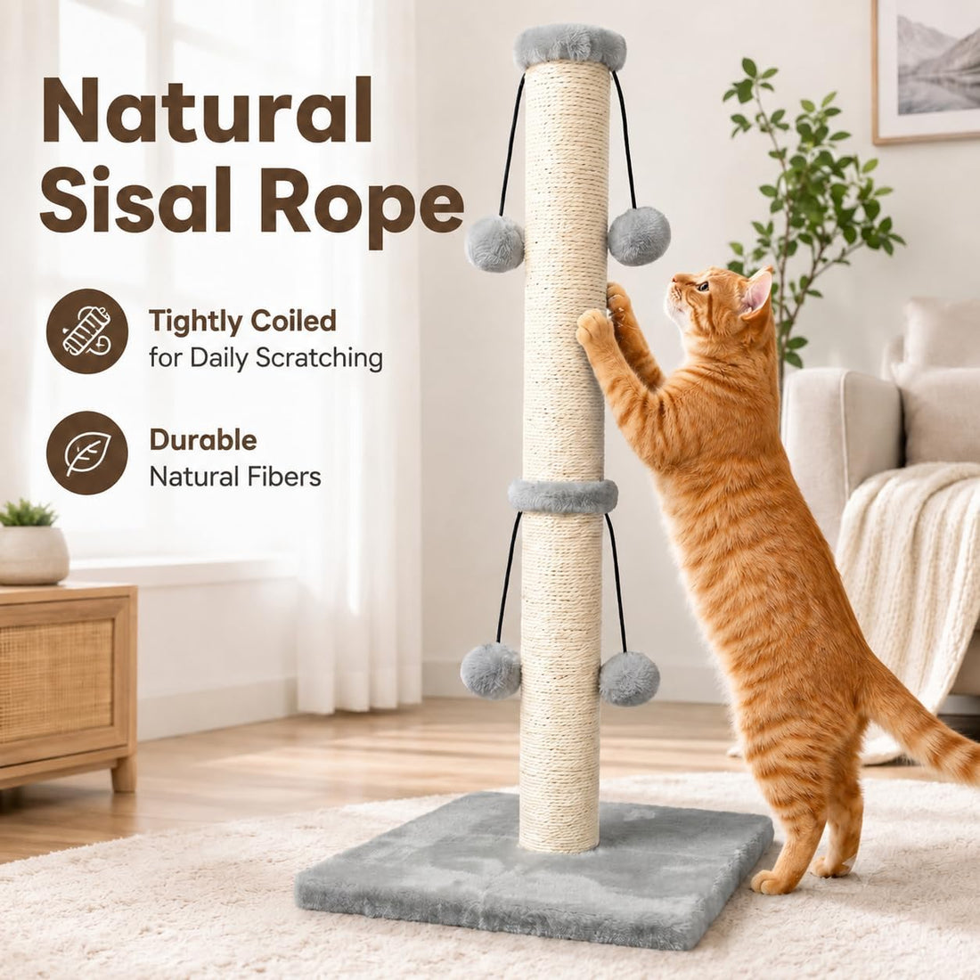 Dimaka 29'' Cat Scratching Post, Natural Sisal Rope Scratcher Post