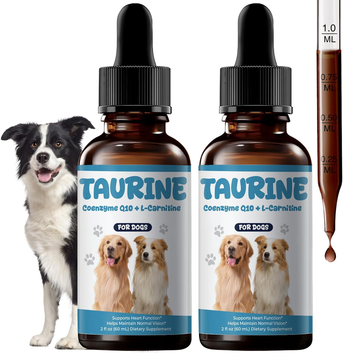 Taurine Supplement for Dogs Liquid Drops, Coenzyme Q10 & L-Carnitine