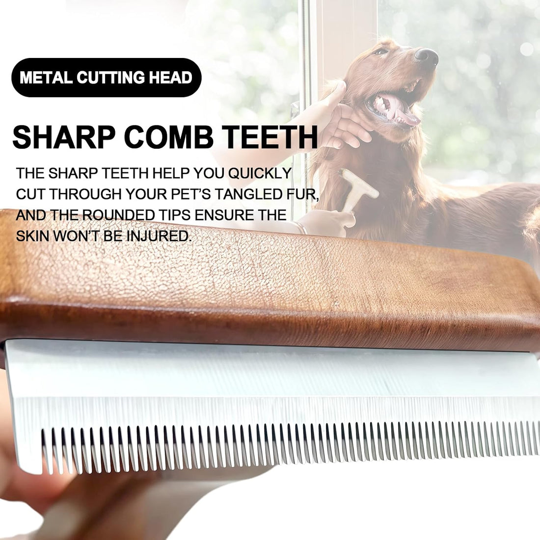 MaximiLian Medium T-Shaped Deshedding Dog Brush with Solid Wood Handle