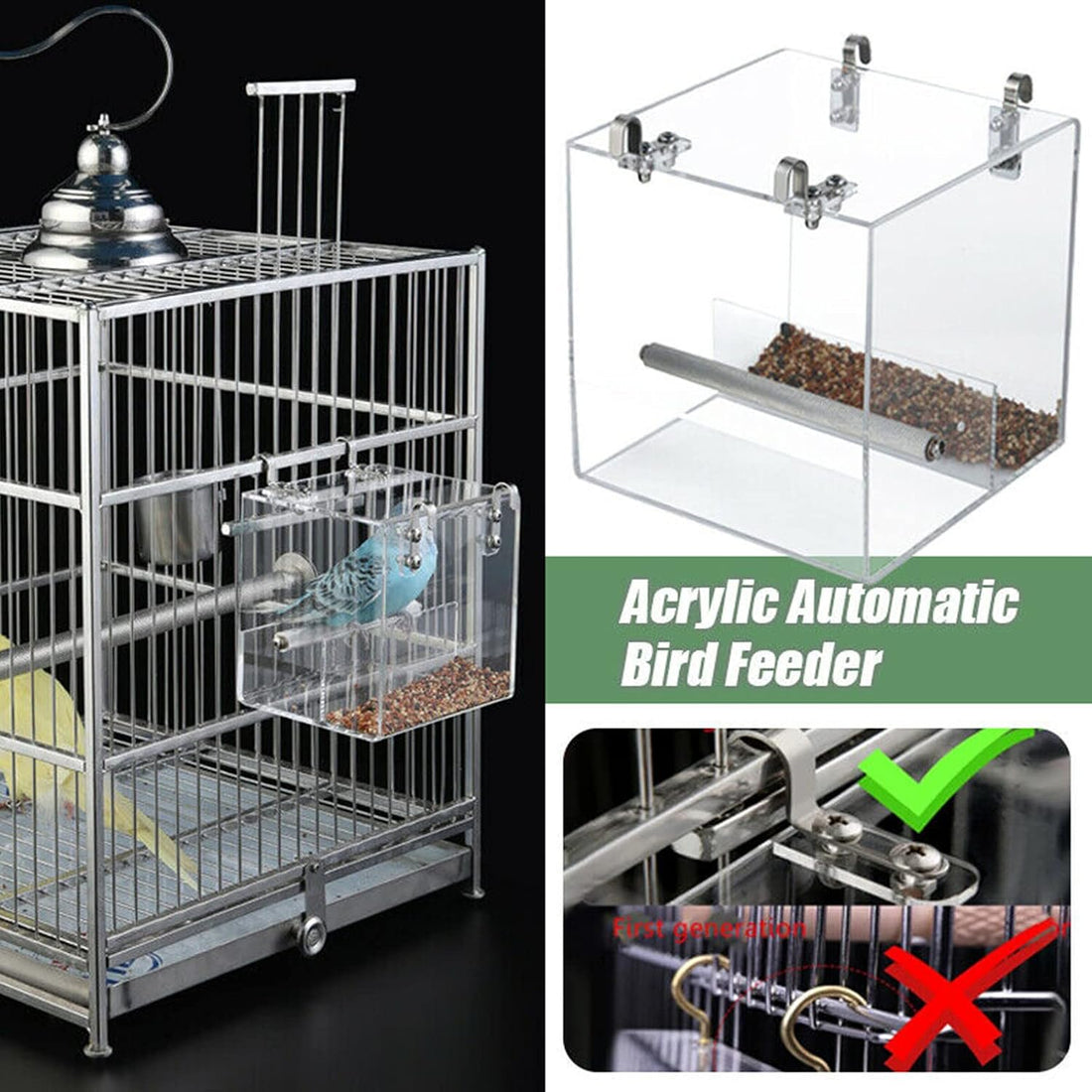 Automatic Bird Feeder No Mess Bird Cage Pet Feeder Seed Food