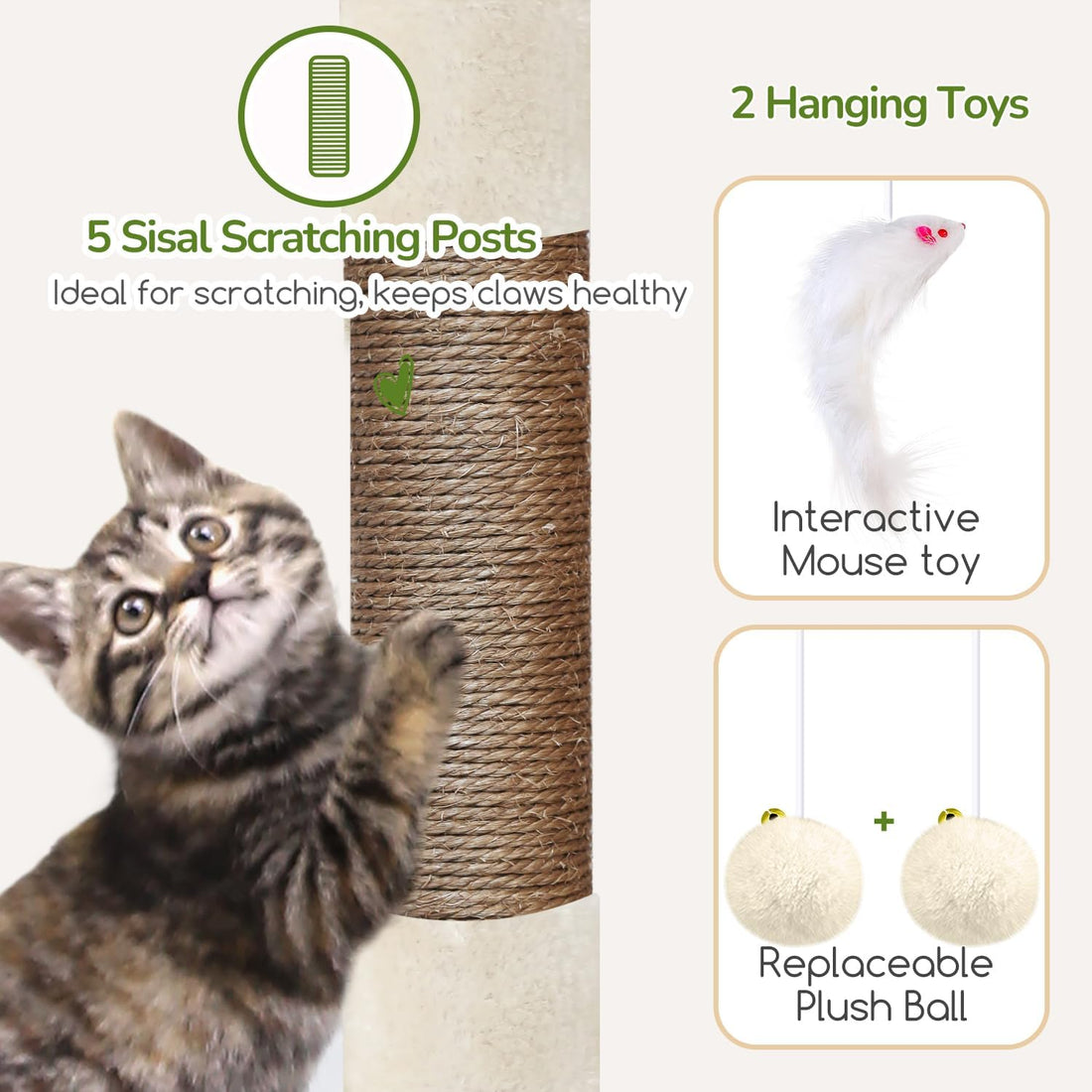 Globlazer 52in Cat Tree Tower for Indoor Cats, 2 Condos, S52