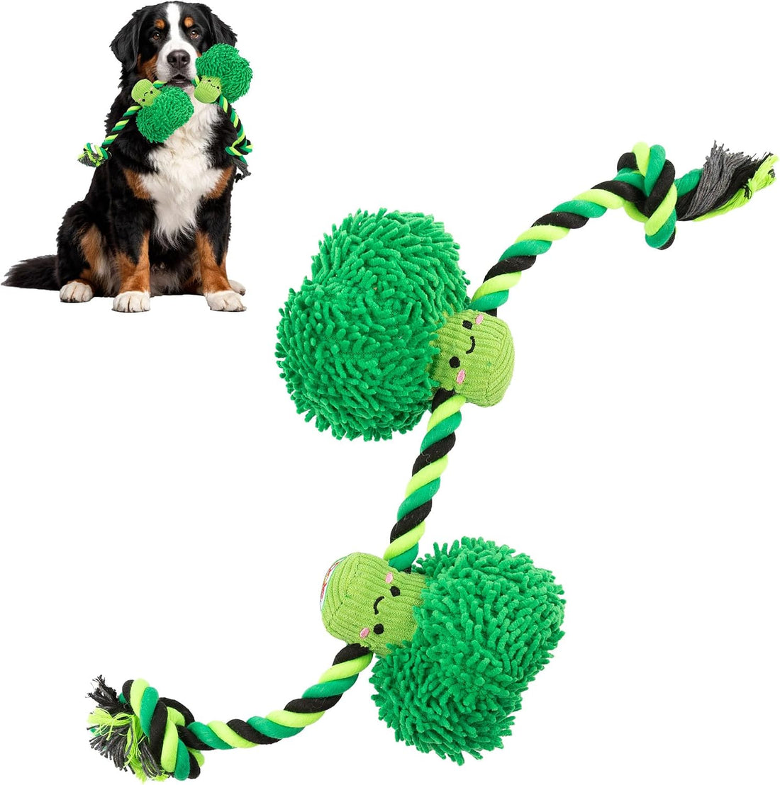Dog Rope Toy with Squeakers, Broccoli Tug of War Dog Toy