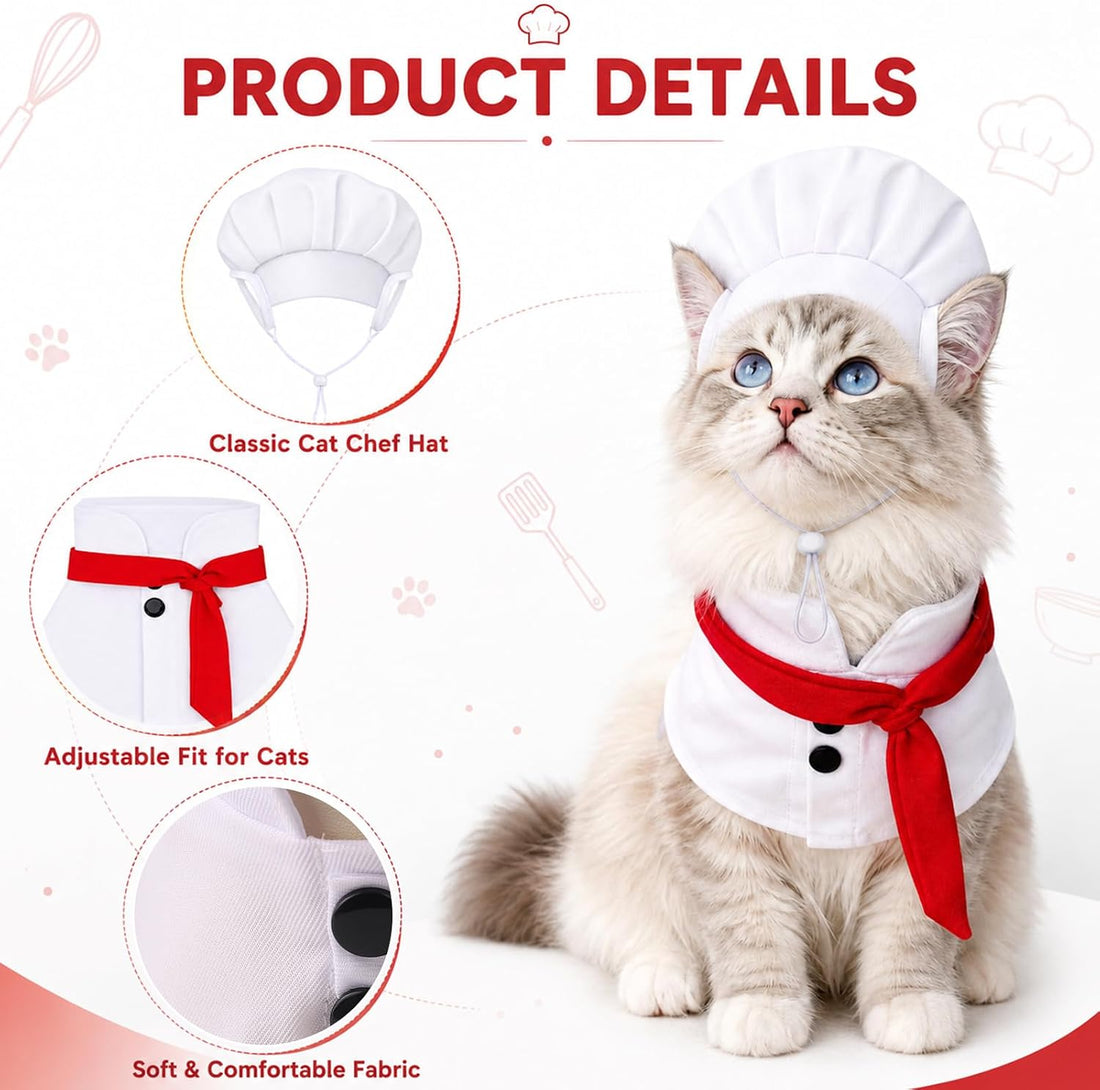 Cat Chef Costume for Medium Cat Pet Chef Hat Bow Tie Set Halloween