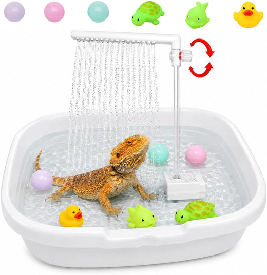 Adjustable Water Flow Bearded Dragon Shower with 3 Floating Toys & 3
