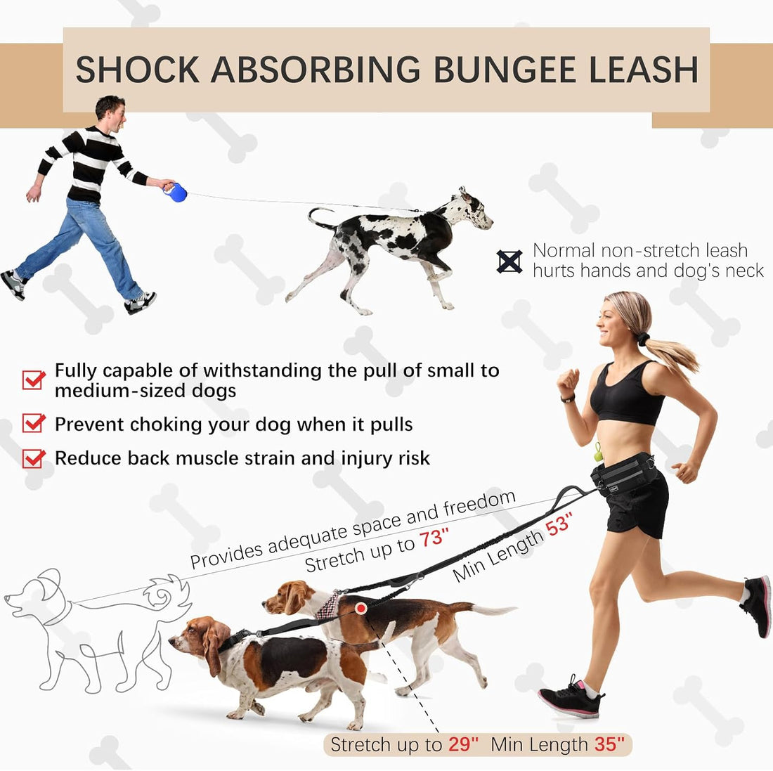 Heellpxi Dog Leash with Waist Belt, Reflective Stitching, Dual Handles