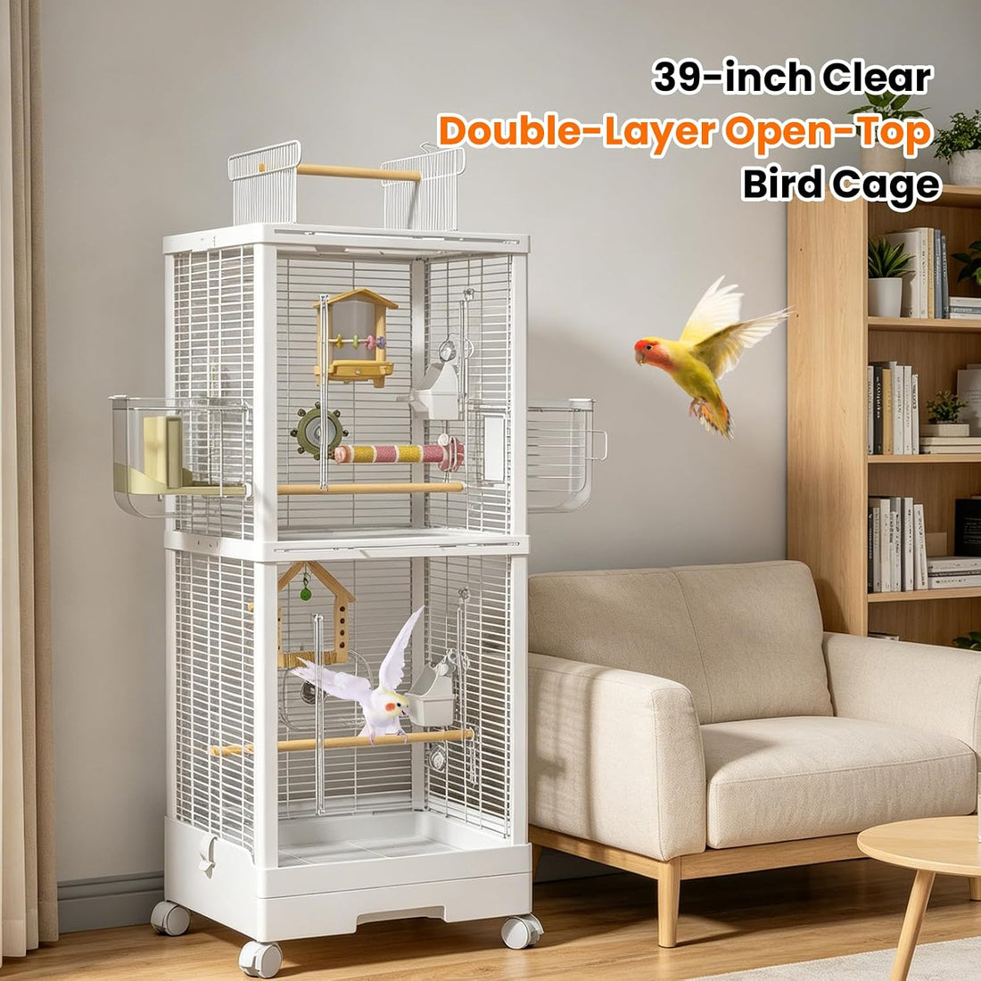 39-inch Large Double-Layer Bird Cage,Bird Flight Cage with Perch
