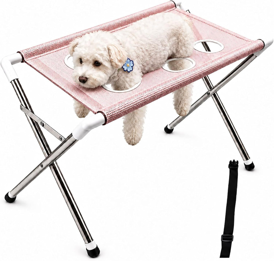 4-Hole Foldable Pet Grooming Hammock Stand with Tool Bag for Pets