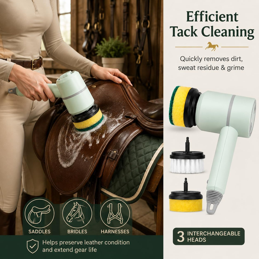 Cordless Electric Tack & Saddle Cleaner, Leather Polisher