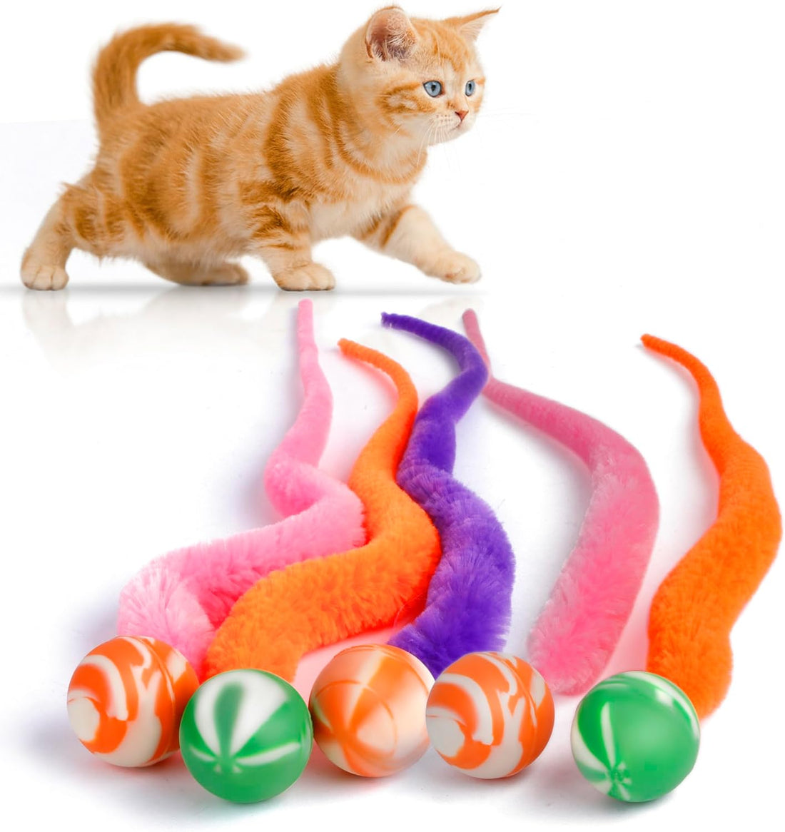 SHENGSEN Bouncy Ball with Tail Cat Toys-5 Packs