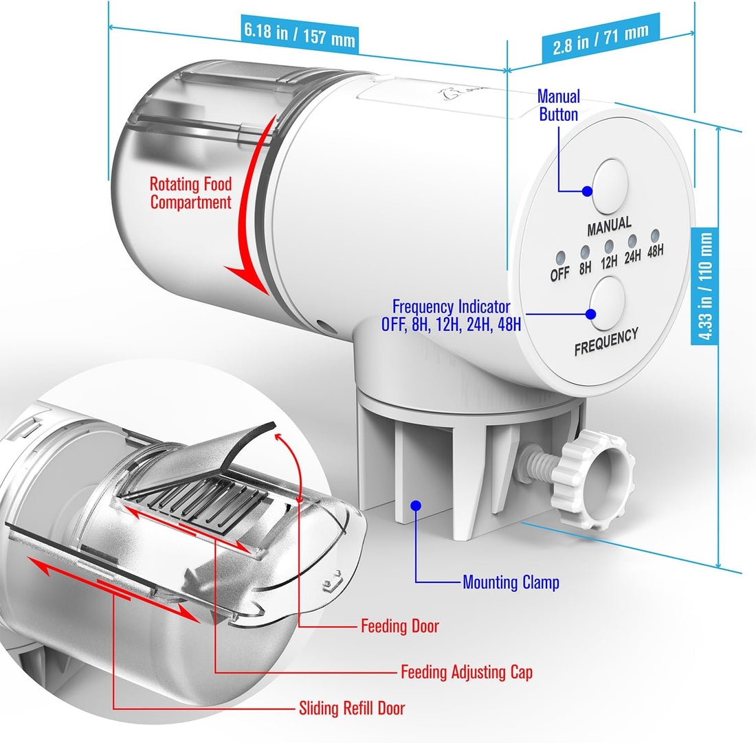 Automatic Fish Feeder Dispenser for Aquarium, 200ml Large Capacity