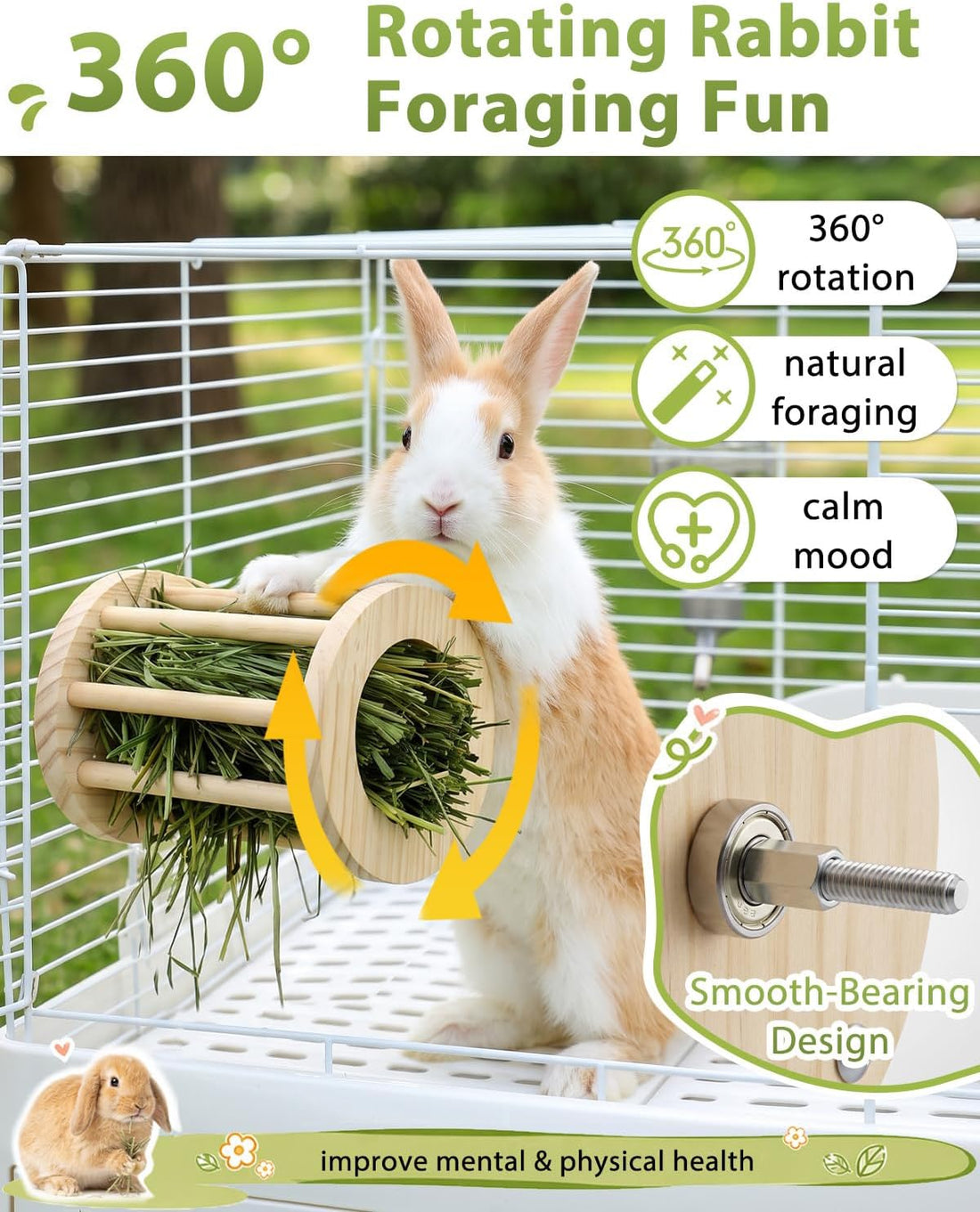2 in 1 360° Fun Rotating Rabbit Hay Feeder No Waste for Cage
