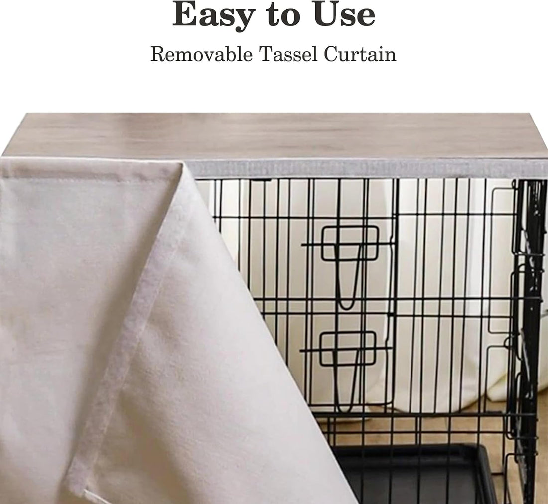 VIE DE AMAN Dog Crate Topper Wood with Tassel Curtain for 42 inch