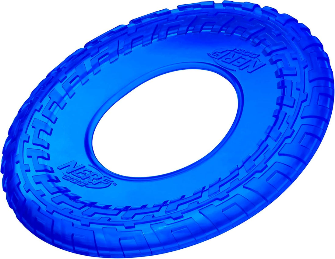 Nerf Dog 10in Enhanced Translucent TPR Tire Flyer - Blue,Medium Breeds