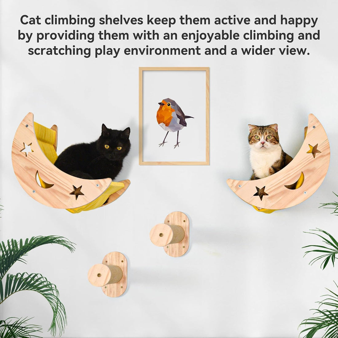 Wall Cat Bed Moon Hammock Wall Mounted Shelf with 2 Steps Climbing