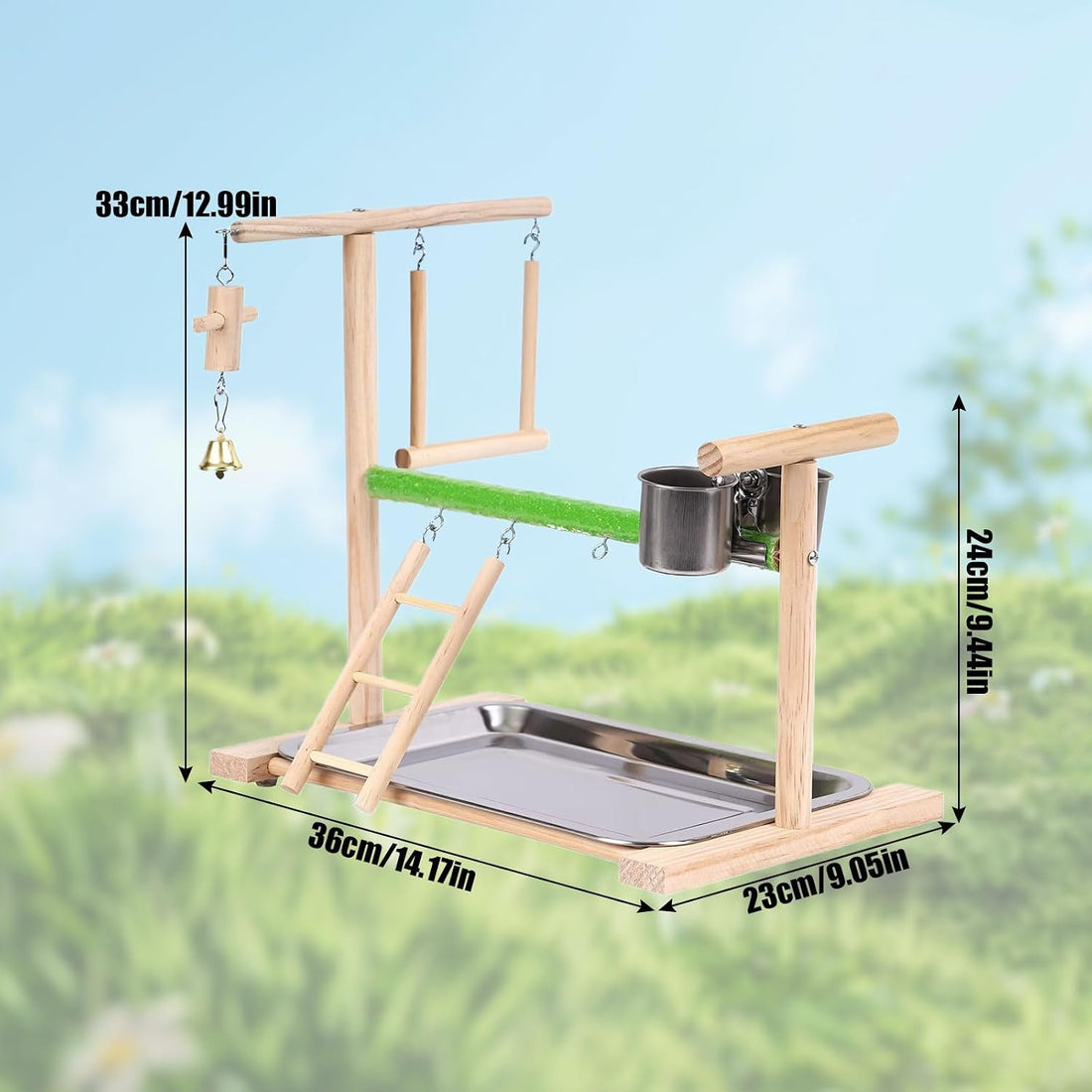 Bird Playground, Natural Wood Bird Perch Stand with Removable Tray
