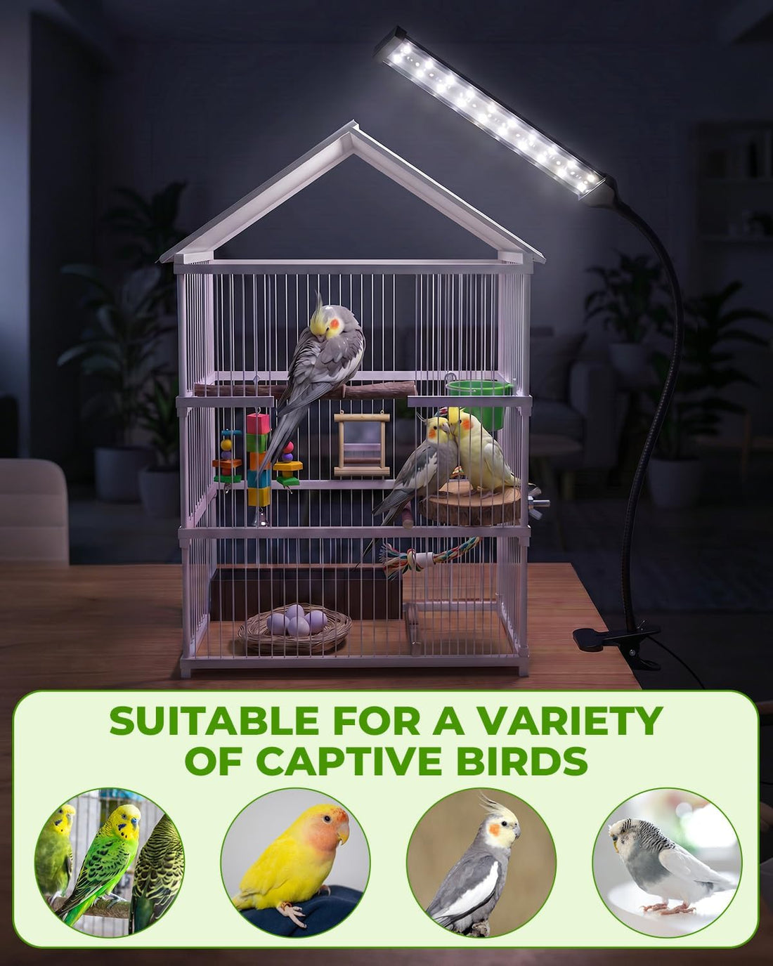 UVB Light for Birds, Full Spectrum LED Bird Cage Light for Parrot