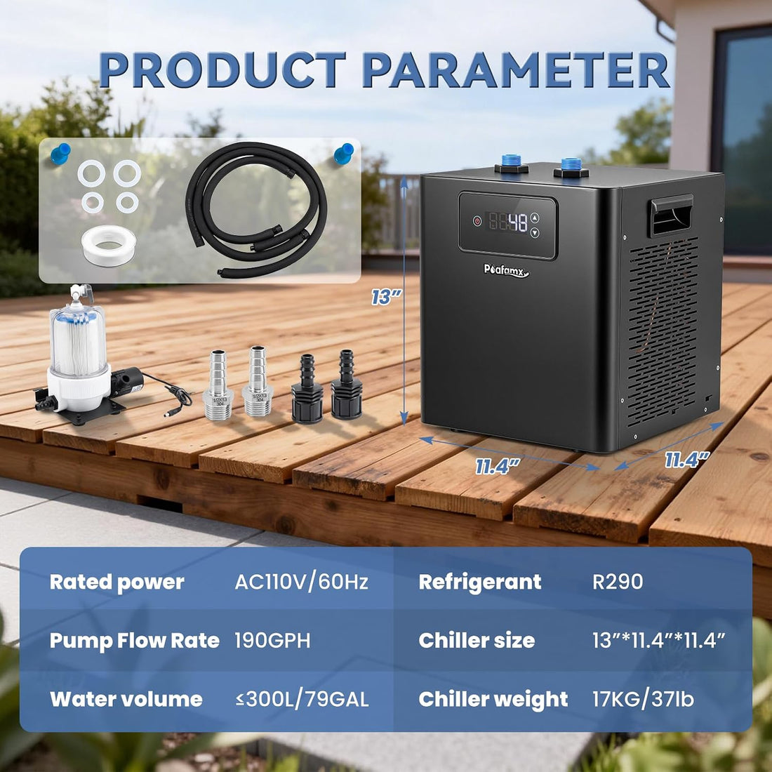Poafamx Ice Bath Chiller 1/3 HP with External Filter & Water Pump