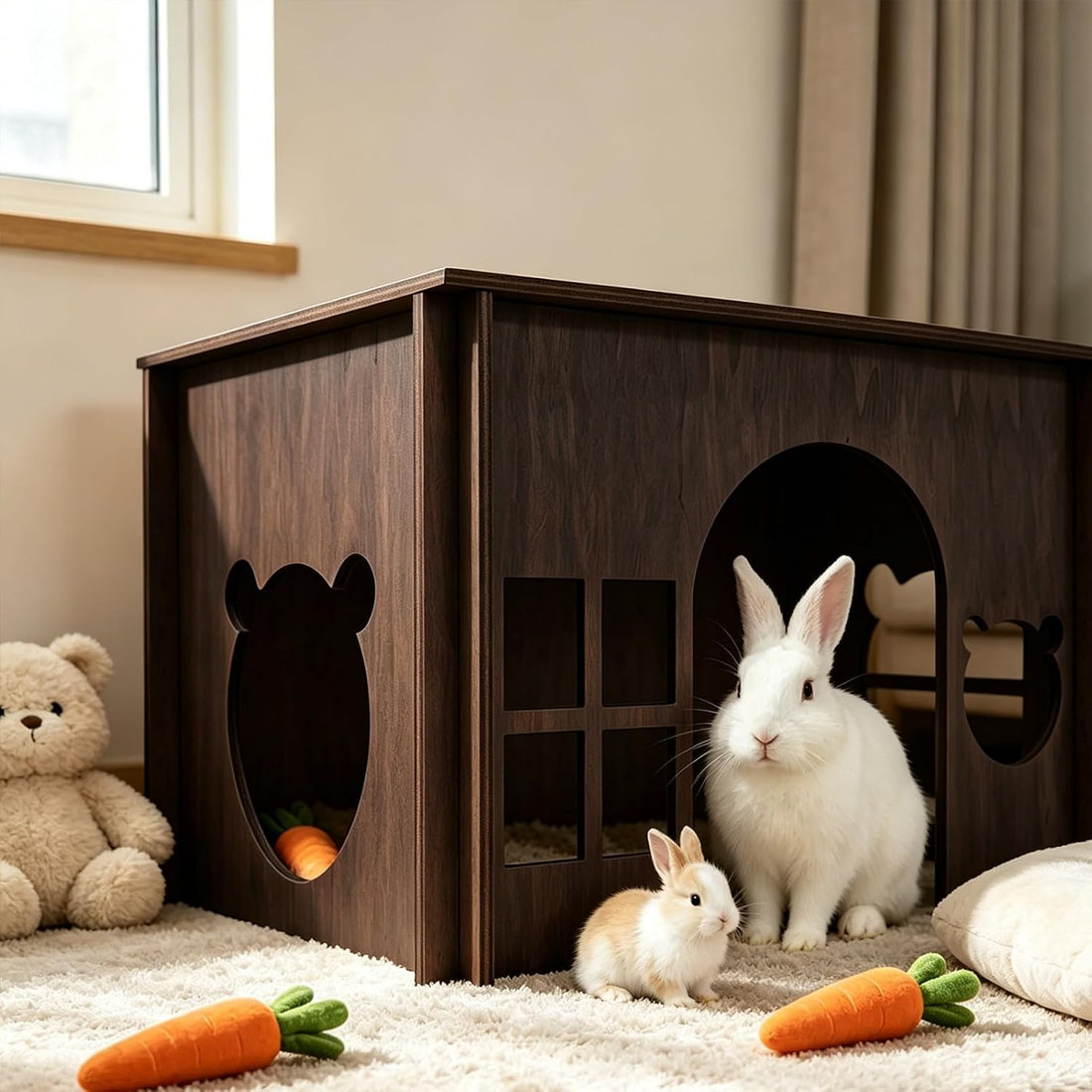 Large Sturdy Wooden Rabbit Castle Hideout with Spacious Balcony