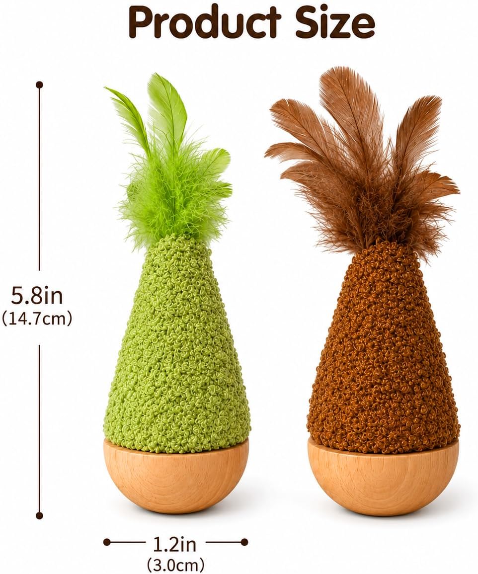 2-Pack Interactive Self-Righting Wobble Cat Toy with Feather