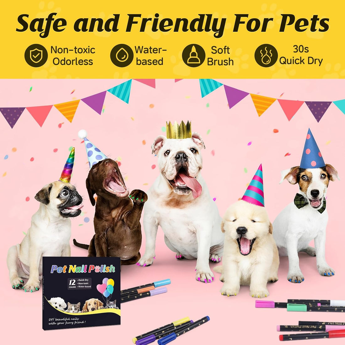 Cherocito Dog Nail Polish Pens Quick Dry,12 Colors Safe Dog Nail