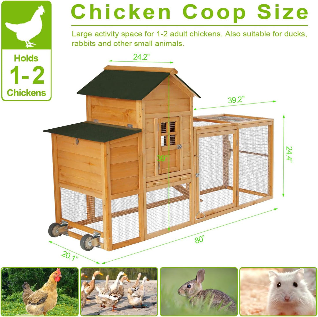 Chicken Coops for 1-2 Chickens with Wheels
