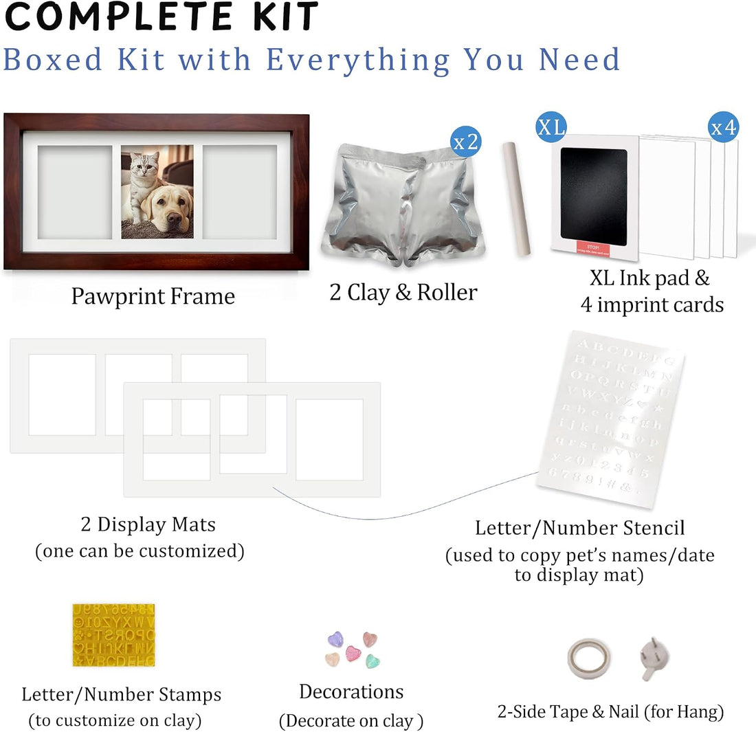 MYPAWLETS Dog Cat Paw Print Kit,Ink&Clay Pawprint Keepsake Frame