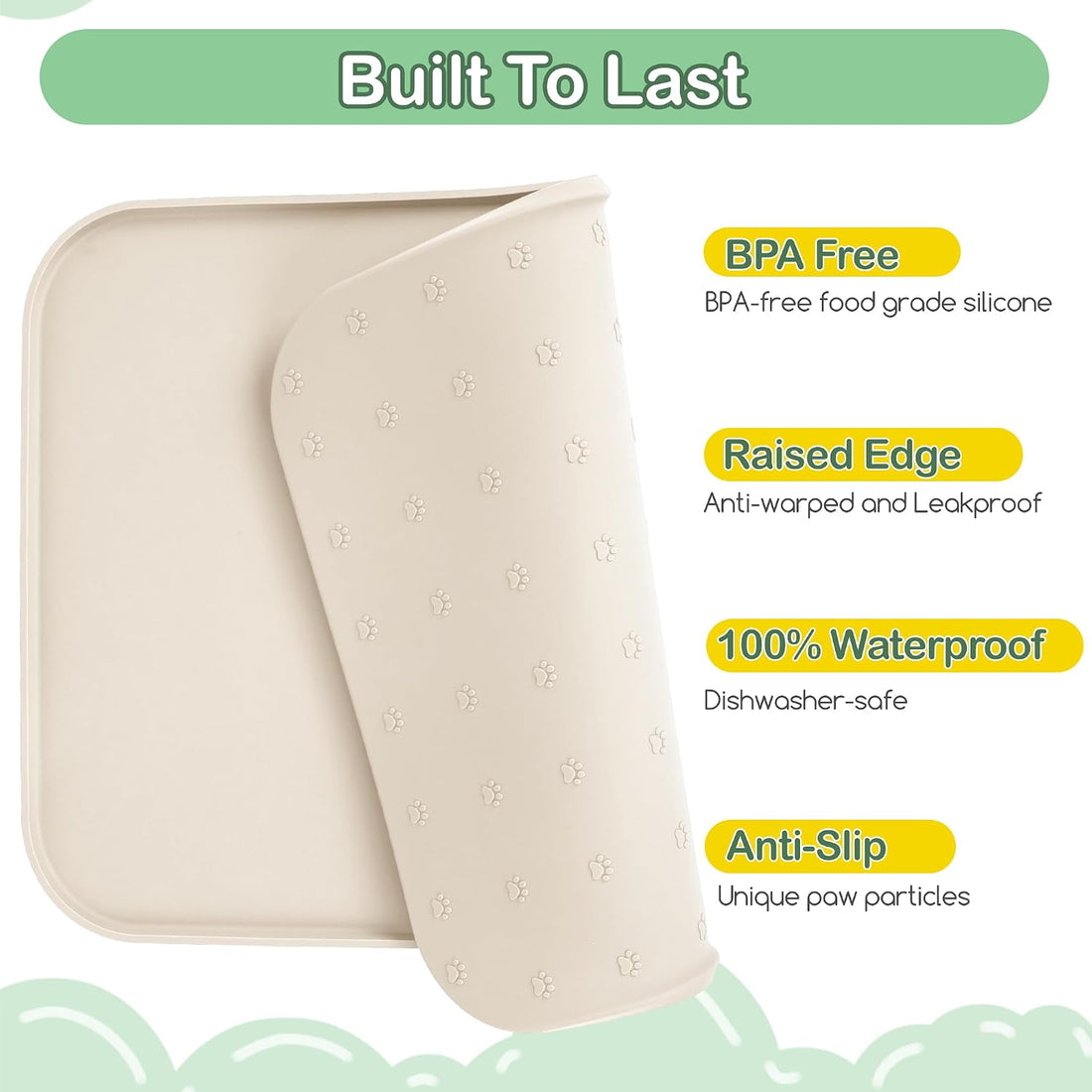 Waterproof Silicone Pet Feeding Mat, Raised Edge, 21.5"x14"
