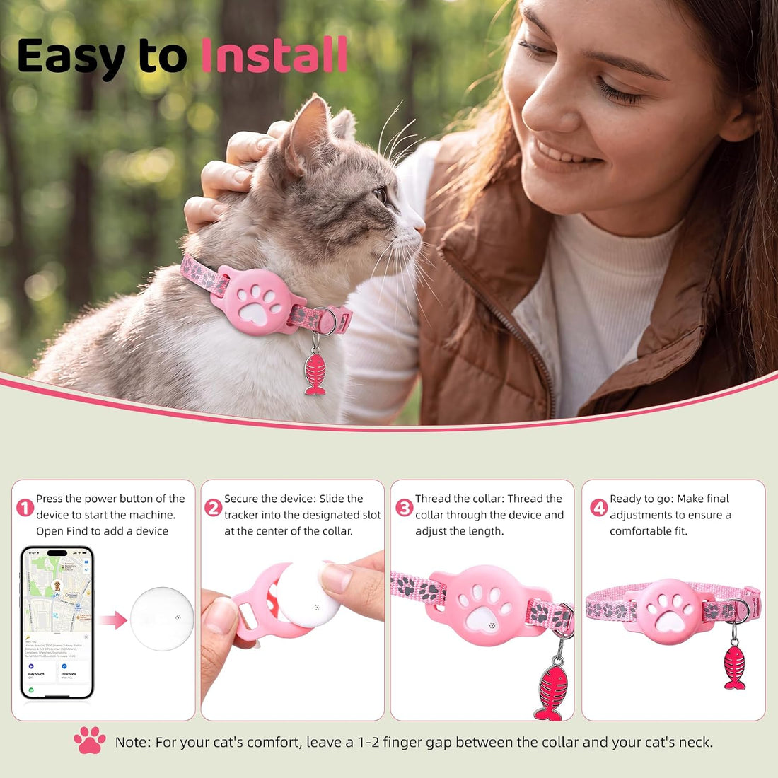 Pet Tracker Collar for Cats, Smart Collar for Small Dogs with Locator