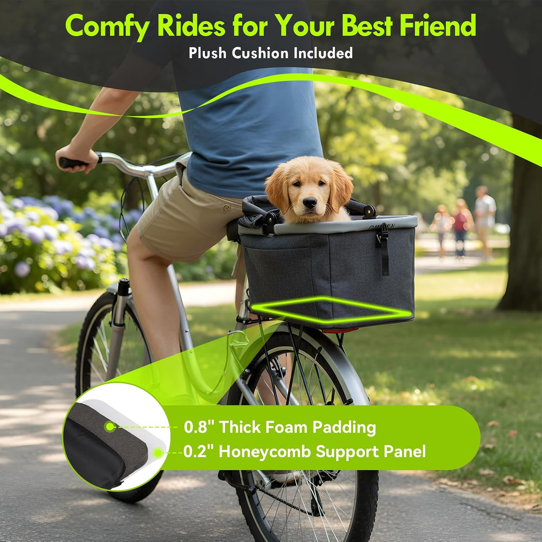Foldable Dog Rear Bike Basket Supports Up to 22 lbs with Metal Frame