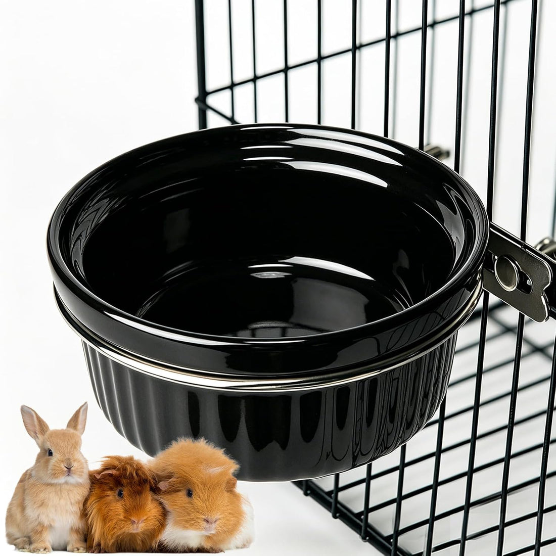 Rabbit Hanging Ceramic Bowl, Removable Cage Feeder Pet Food Water Bowl