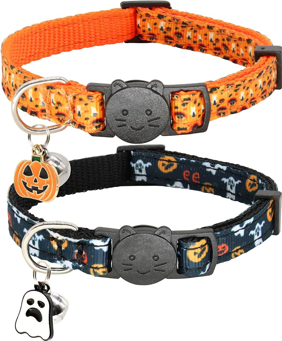 Halloween Cat Collar,2 Pack Collar with Bells, Orange+Black