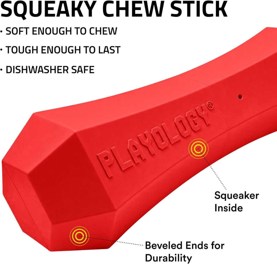 Playology Squeaky Chew Stick - Scented Dog Toy - Jumbo, Beef Scent