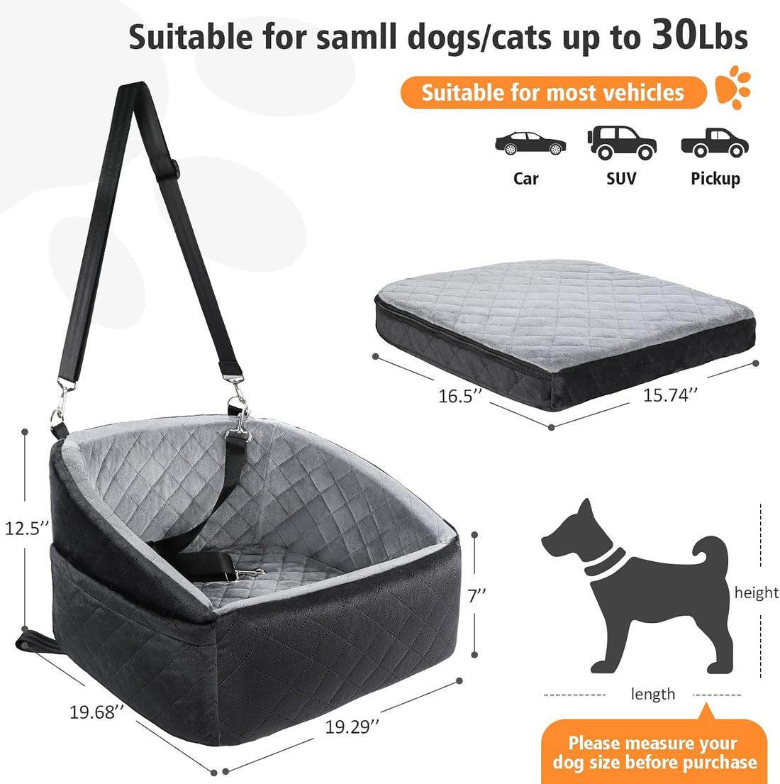 NEEZUKAR Dog Car Seat for Small Dogs,Detachable Washable Dog Booster
