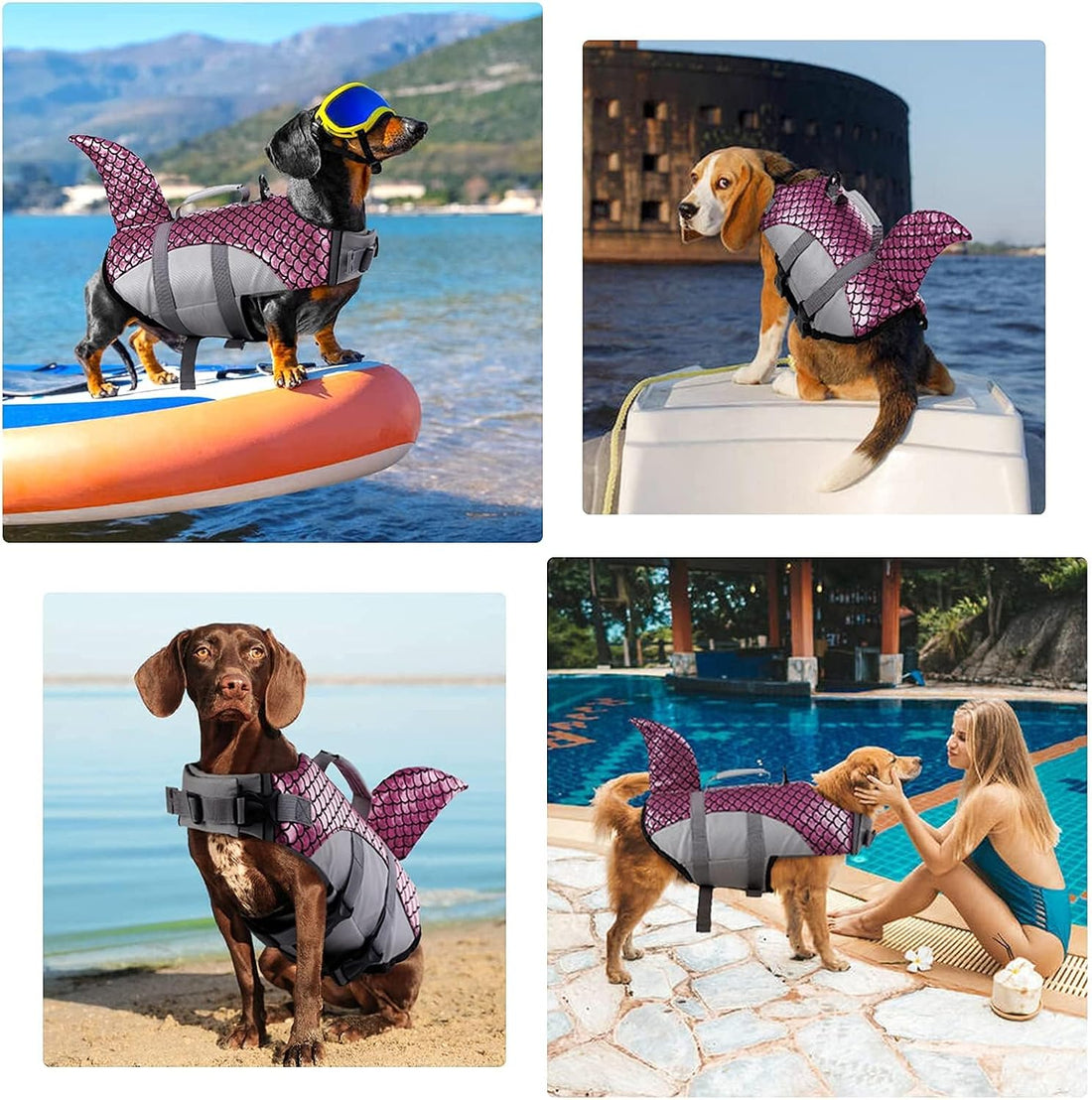 Kuoser Dog Life Jacket with Shark Fin, Ripstop Durable, Pink 2XL